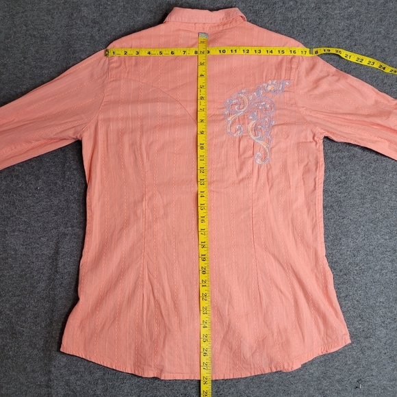 Wrangler Womens M Peach Long Sleeve Cotton Pearl Snap Western Shirt Embroidered - Picture 6 of 11